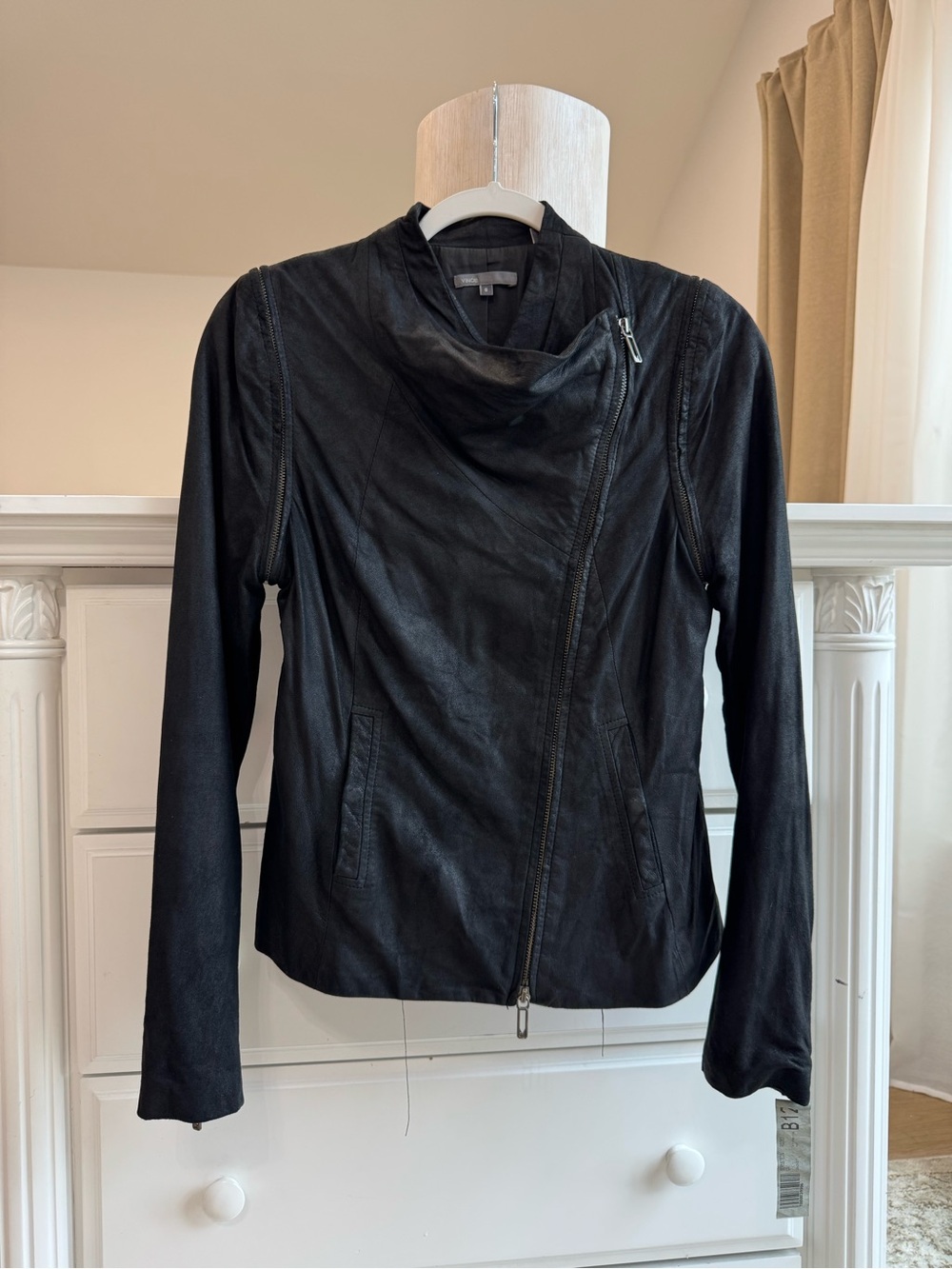 Vince Black Leather Moto Jacket • Size S